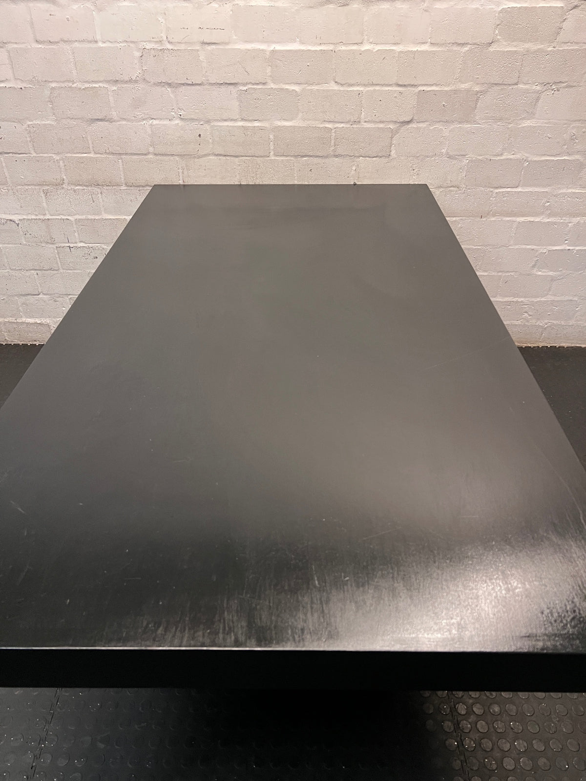 Dark Brown Minimalist Pedestal Dining Table – top view