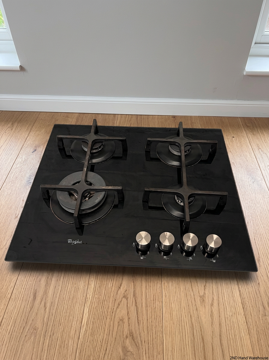 Whirlpool Black Glass 4-Burner Gas Hob – styled product image