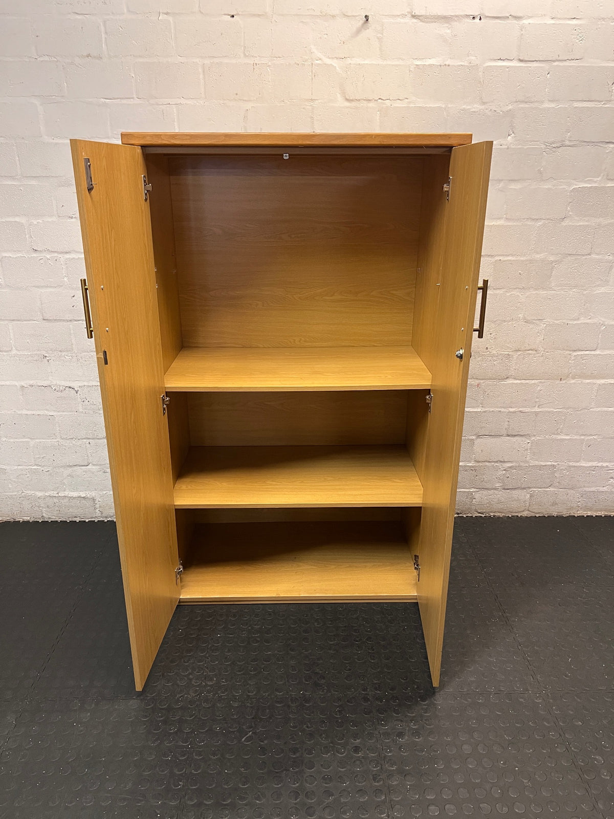 Two-Door Oak Colour Office Cupboard – side view