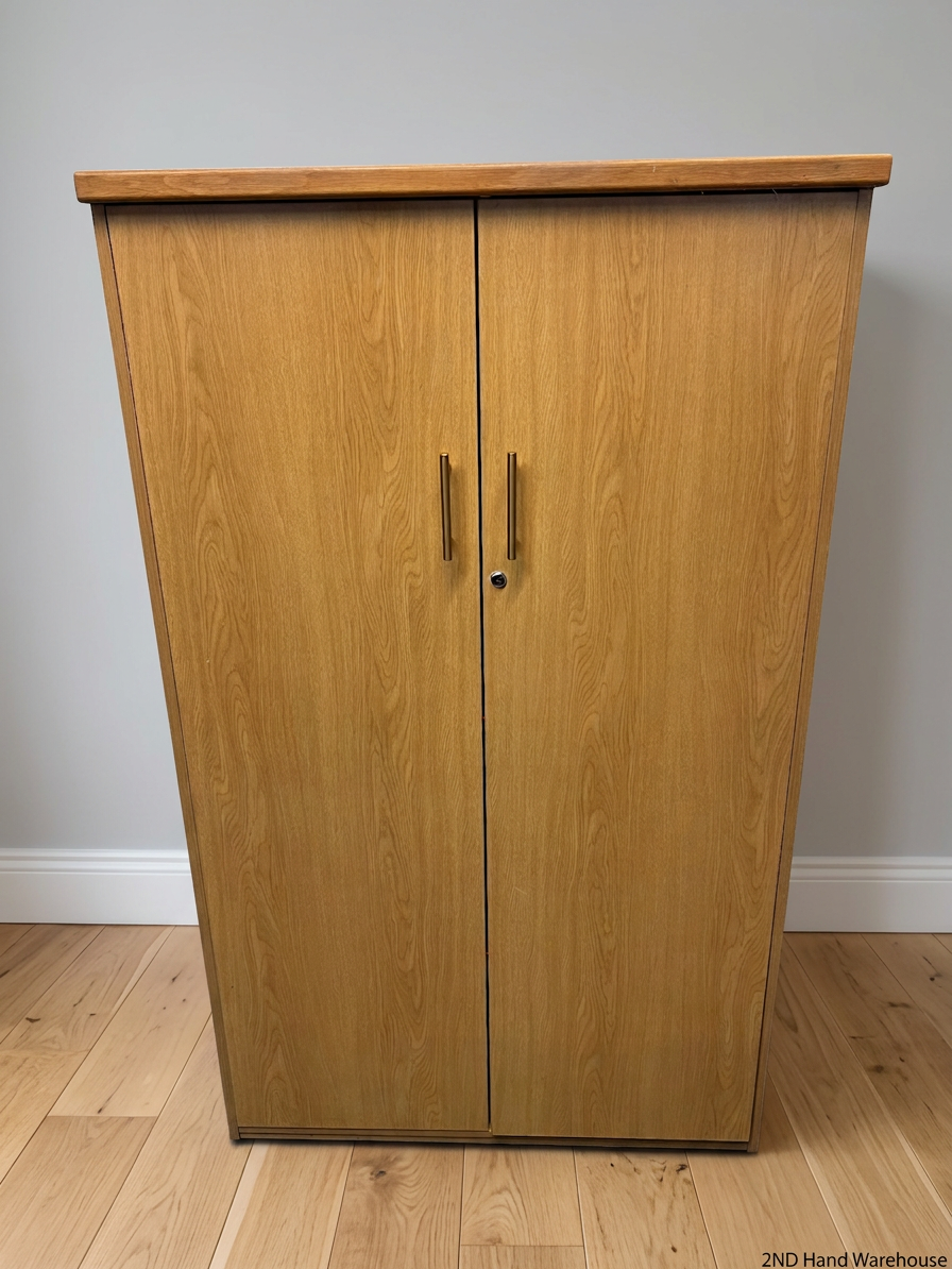 Two-Door Oak Colour Office Cupboard – styled product image