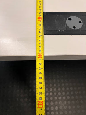 Modern Grey Office Desk with Chrome Legs and Power Port – depth measurement