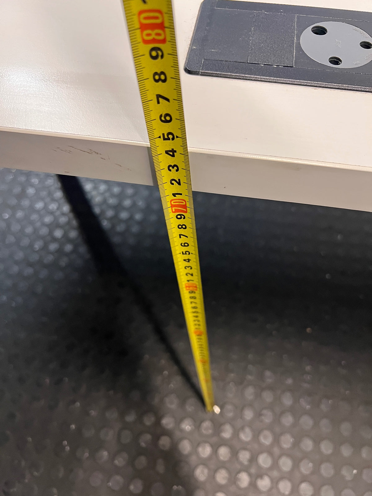 Modern Grey Office Desk with Chrome Legs and Power Port – height measurement