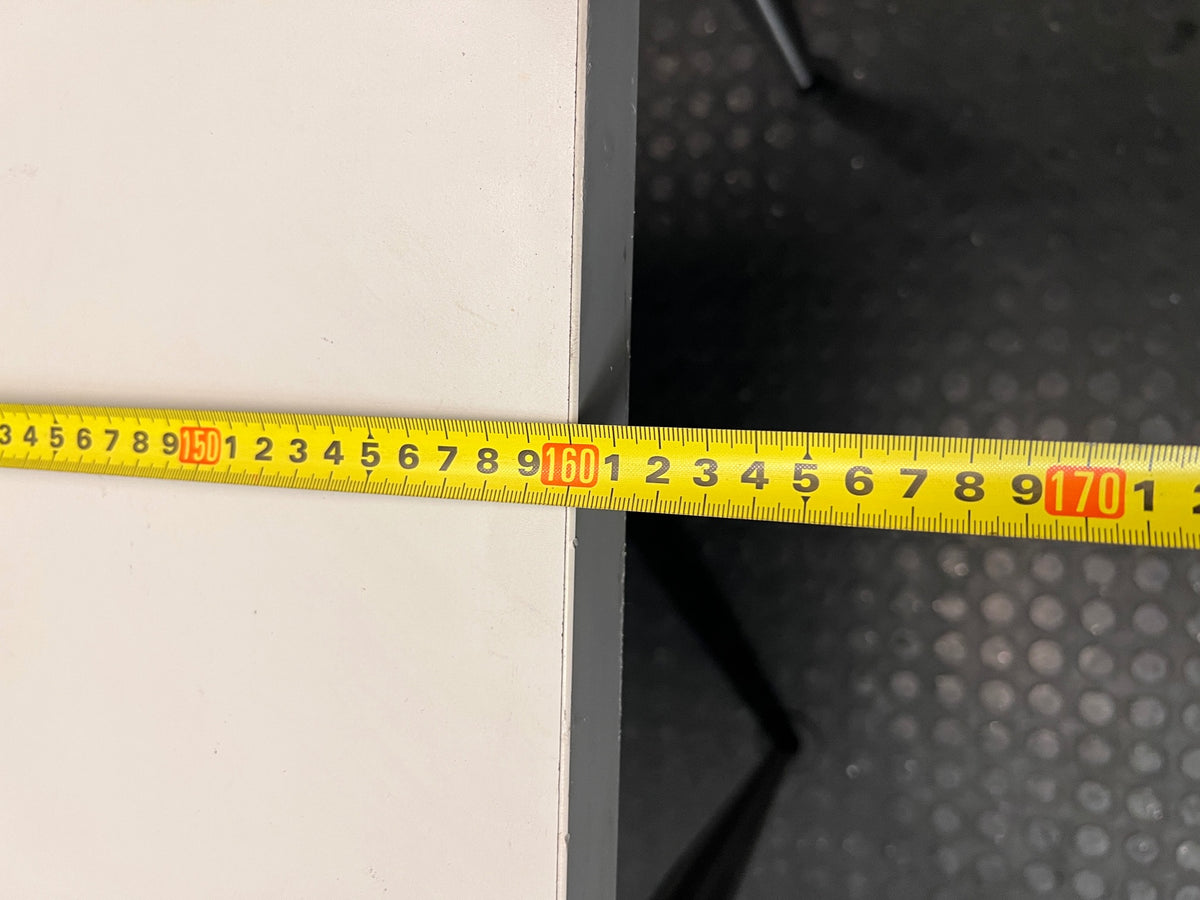 Modern Grey Office Desk with Chrome Legs and Power Port – width measurement