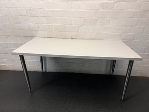 White Rectangular Office Desk with Tapered Metal Legs – main front view