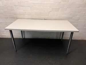 White Rectangular Office Desk with Tapered Metal Legs – top view