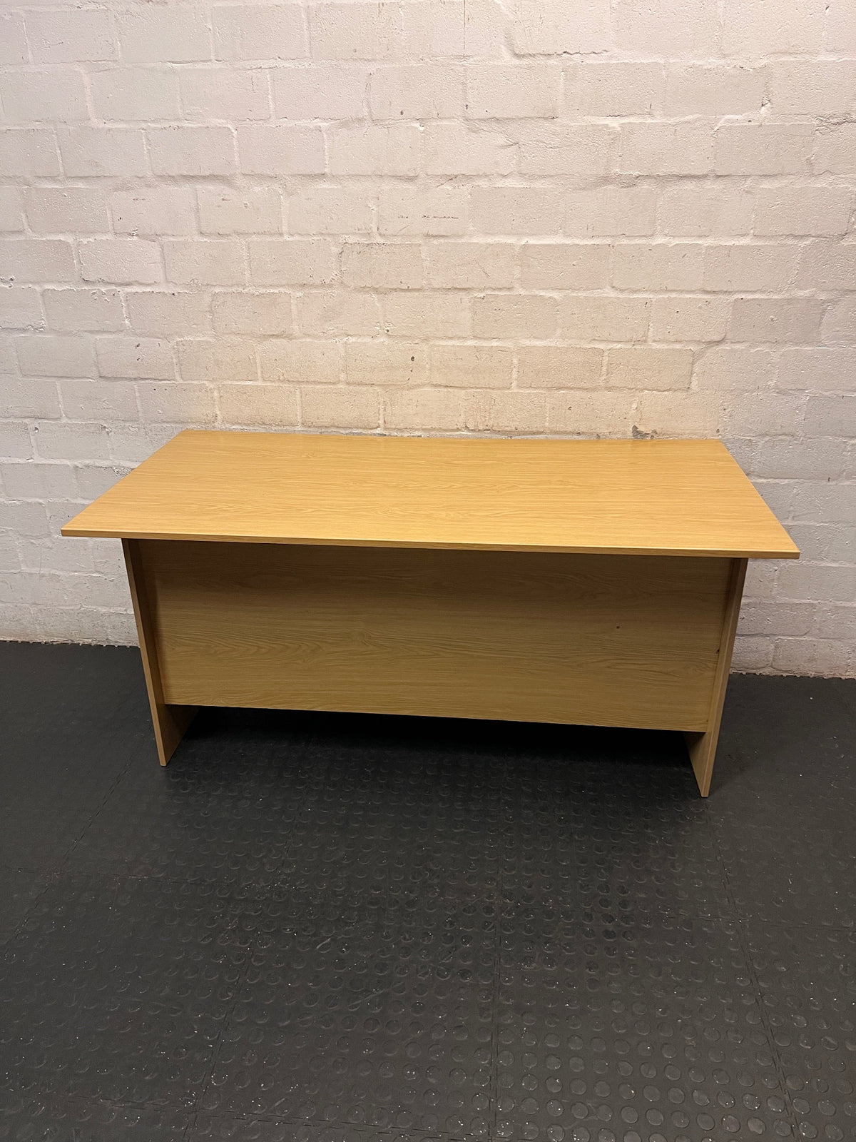Light Wood-Look Office Desk with Two Drawers – back view