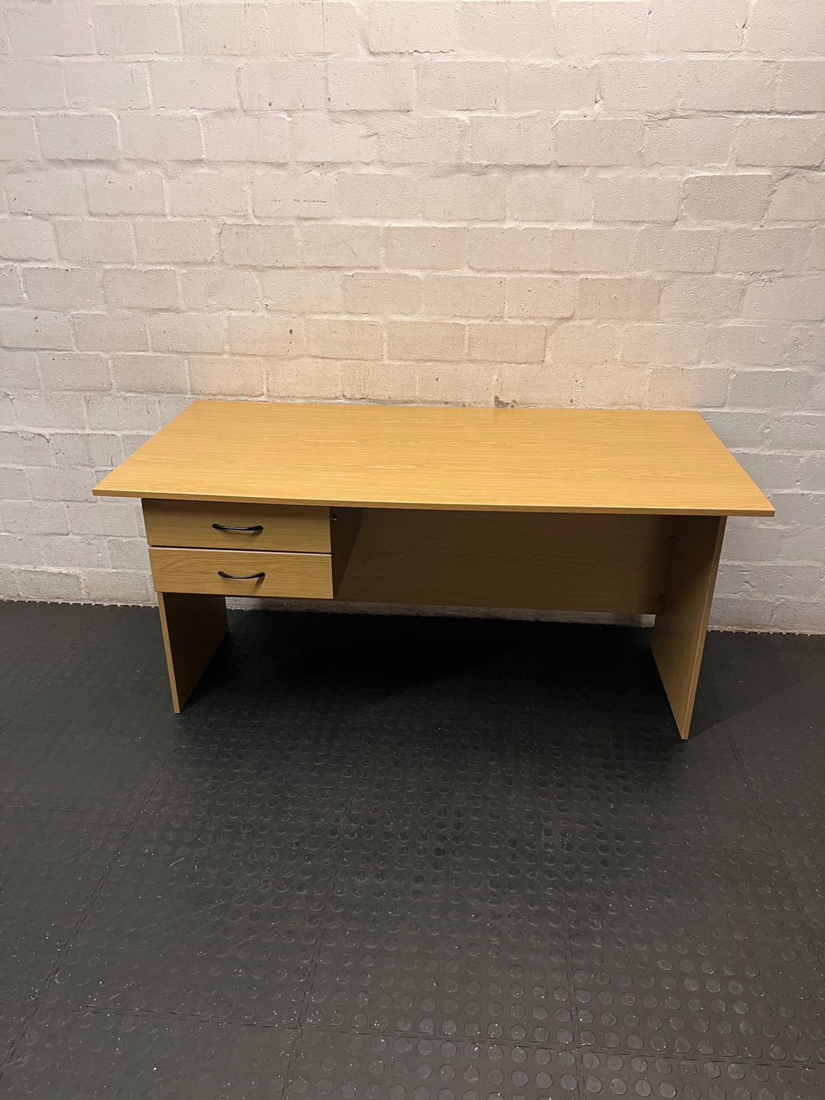 Light Wood-Look Office Desk with Two Drawers – main front view