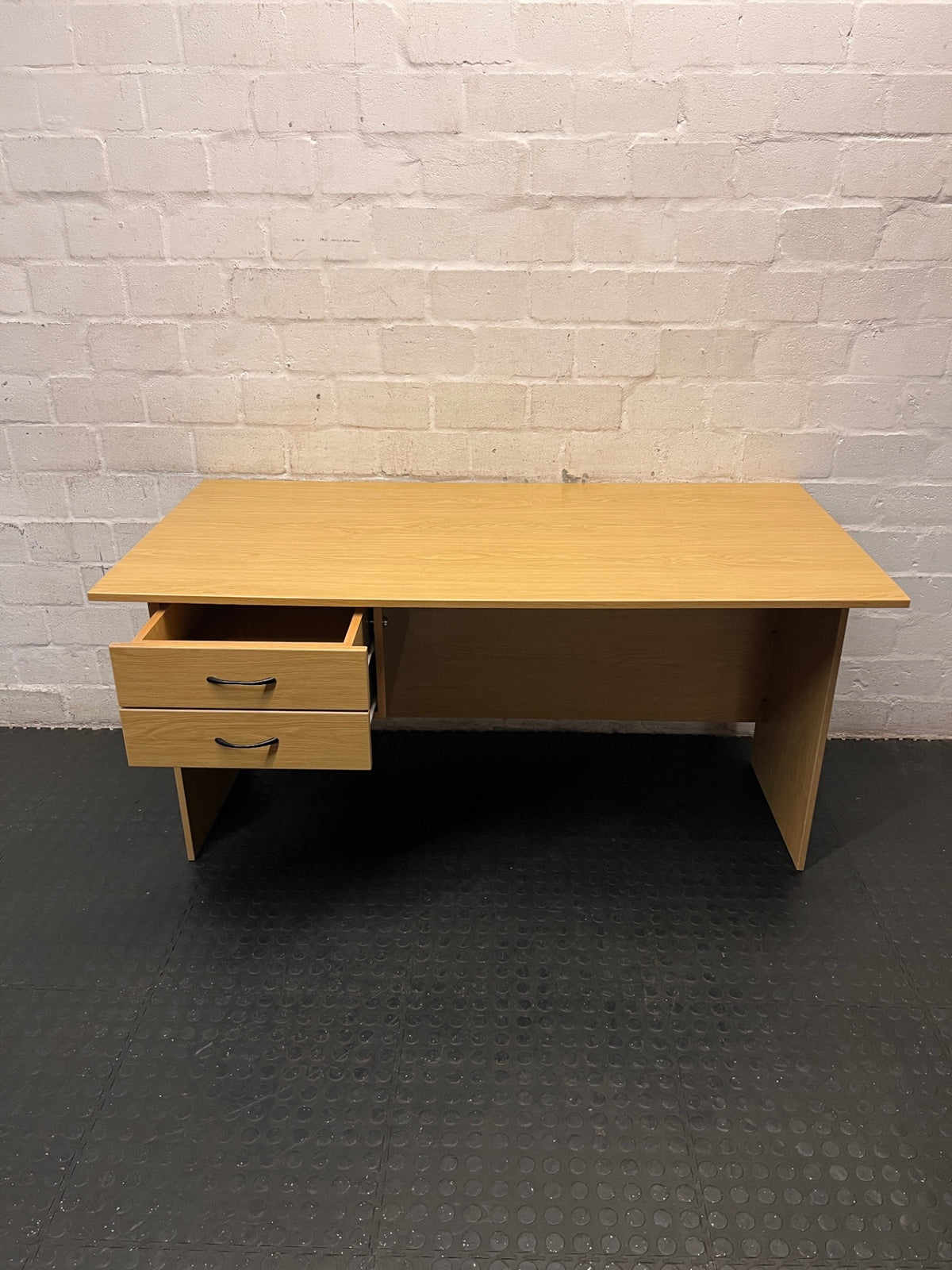 Light Wood-Look Office Desk with Two Drawers – side view