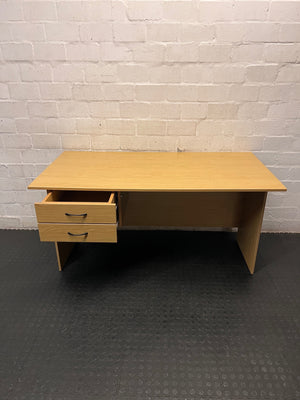 Light Wood-Look Office Desk with Two Drawers – side view