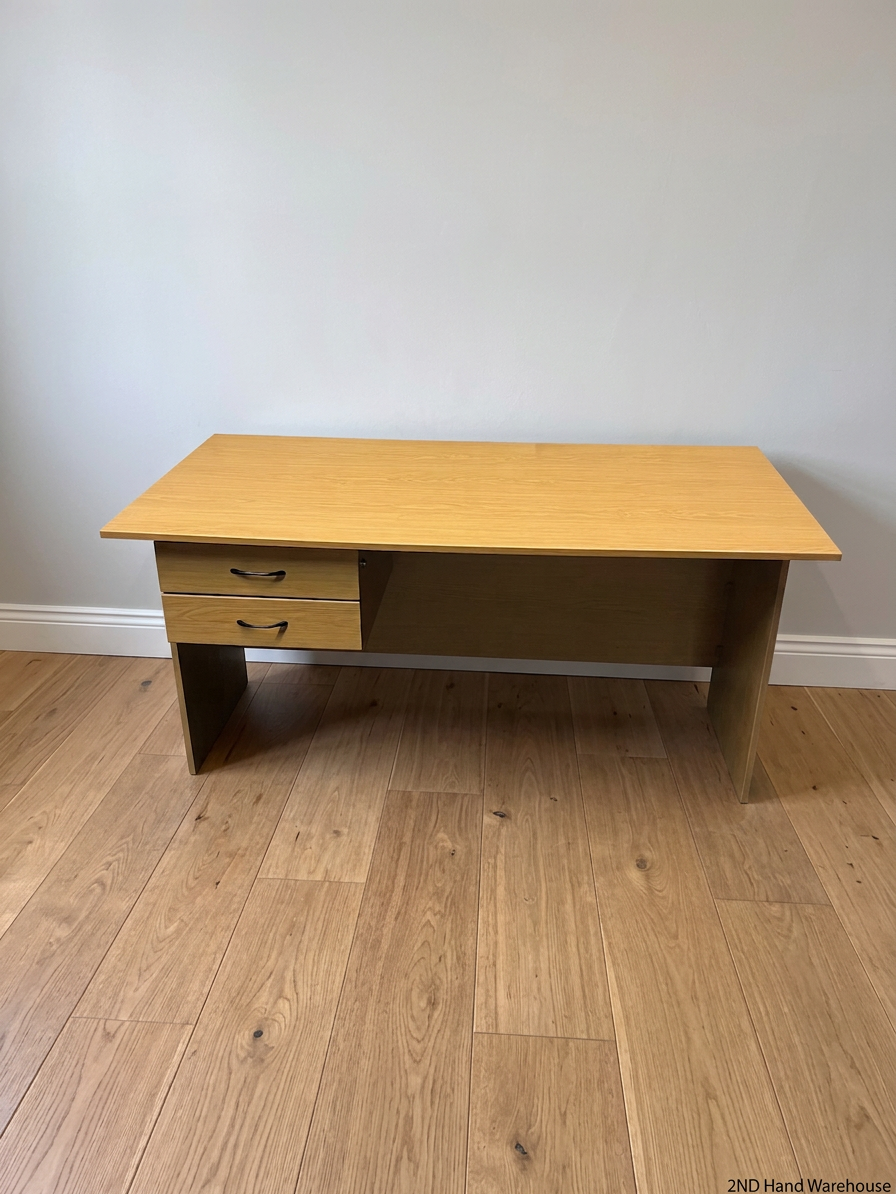 Light Wood-Look Office Desk with Two Drawers – styled product image