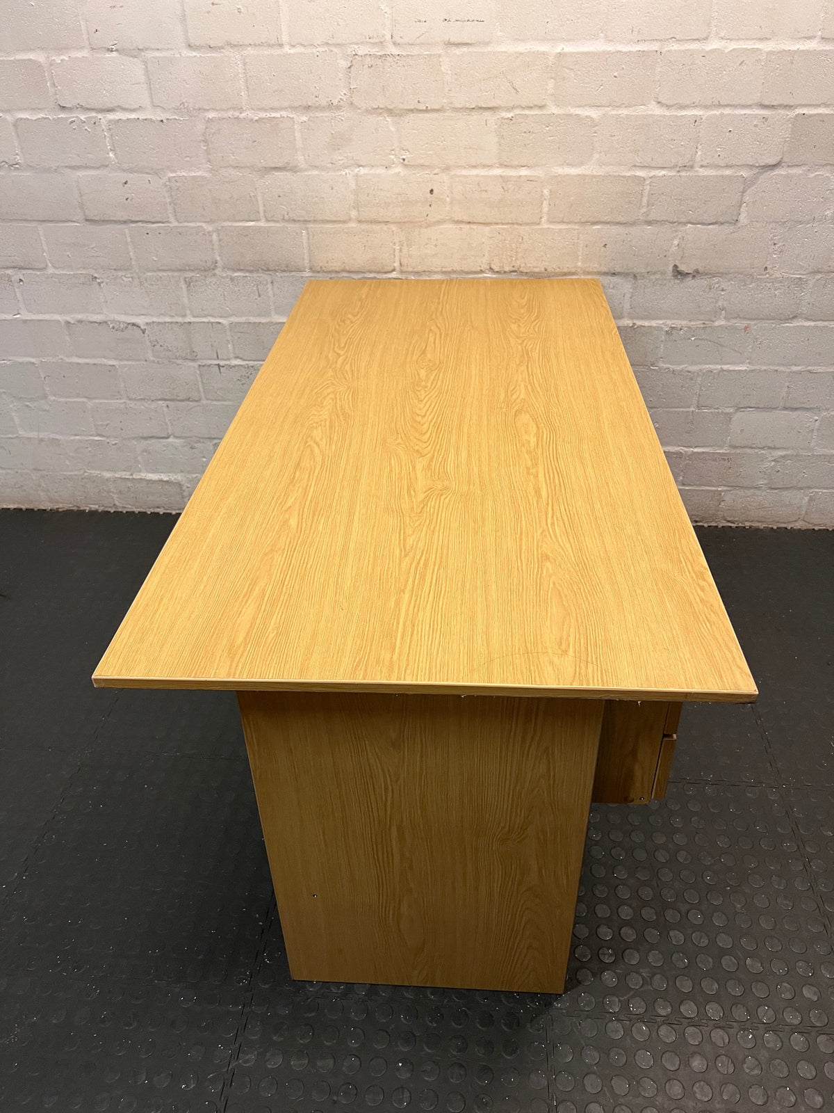 Light Wood-Look Office Desk with Two Drawers – top view