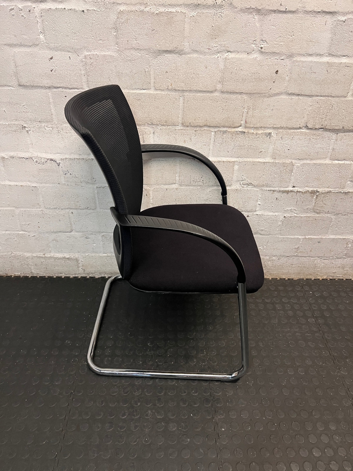 Black Mesh Office Chair with Chrome Cantilever Base – back view