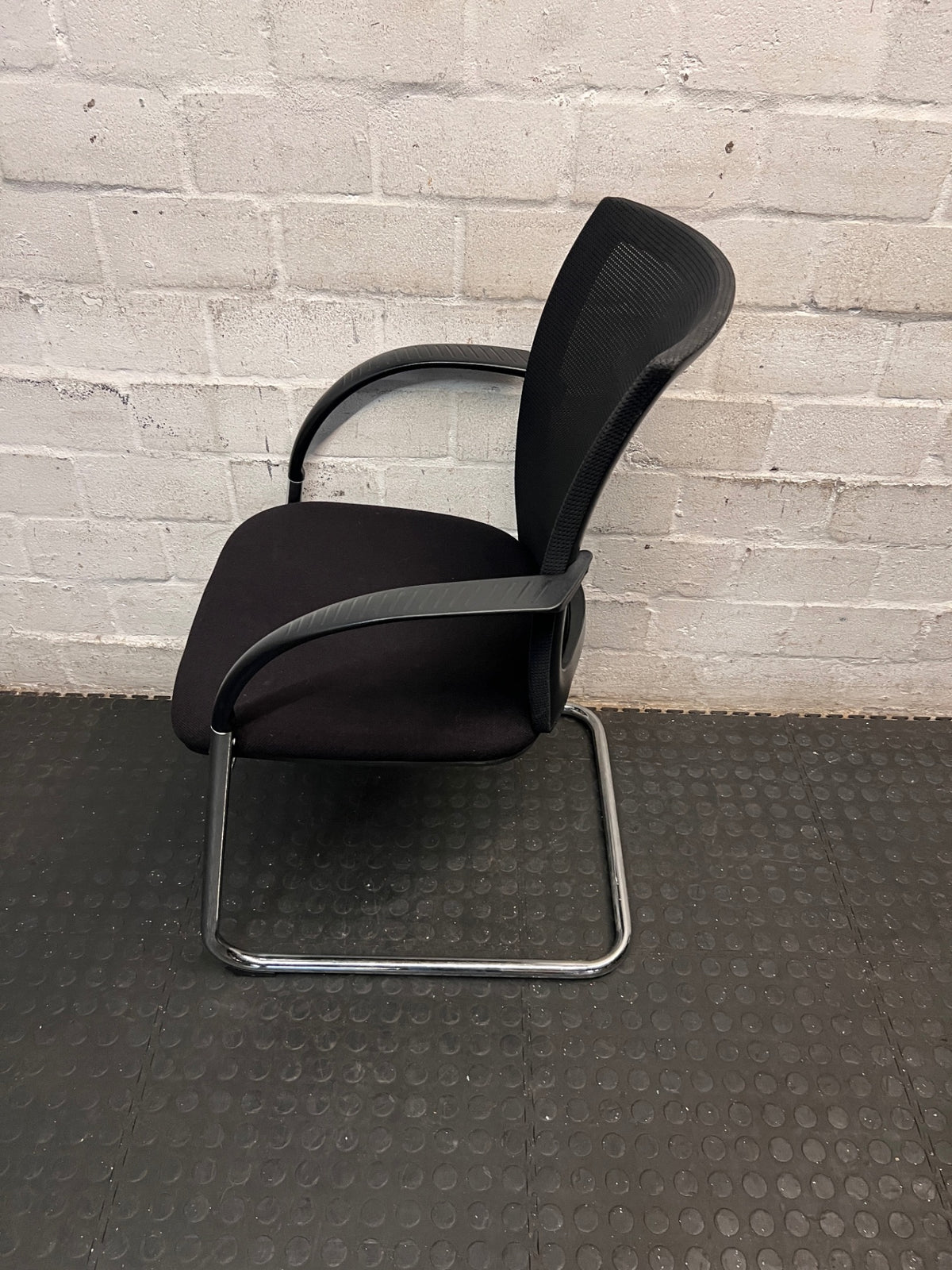 Black Mesh Office Chair with Chrome Cantilever Base – side view