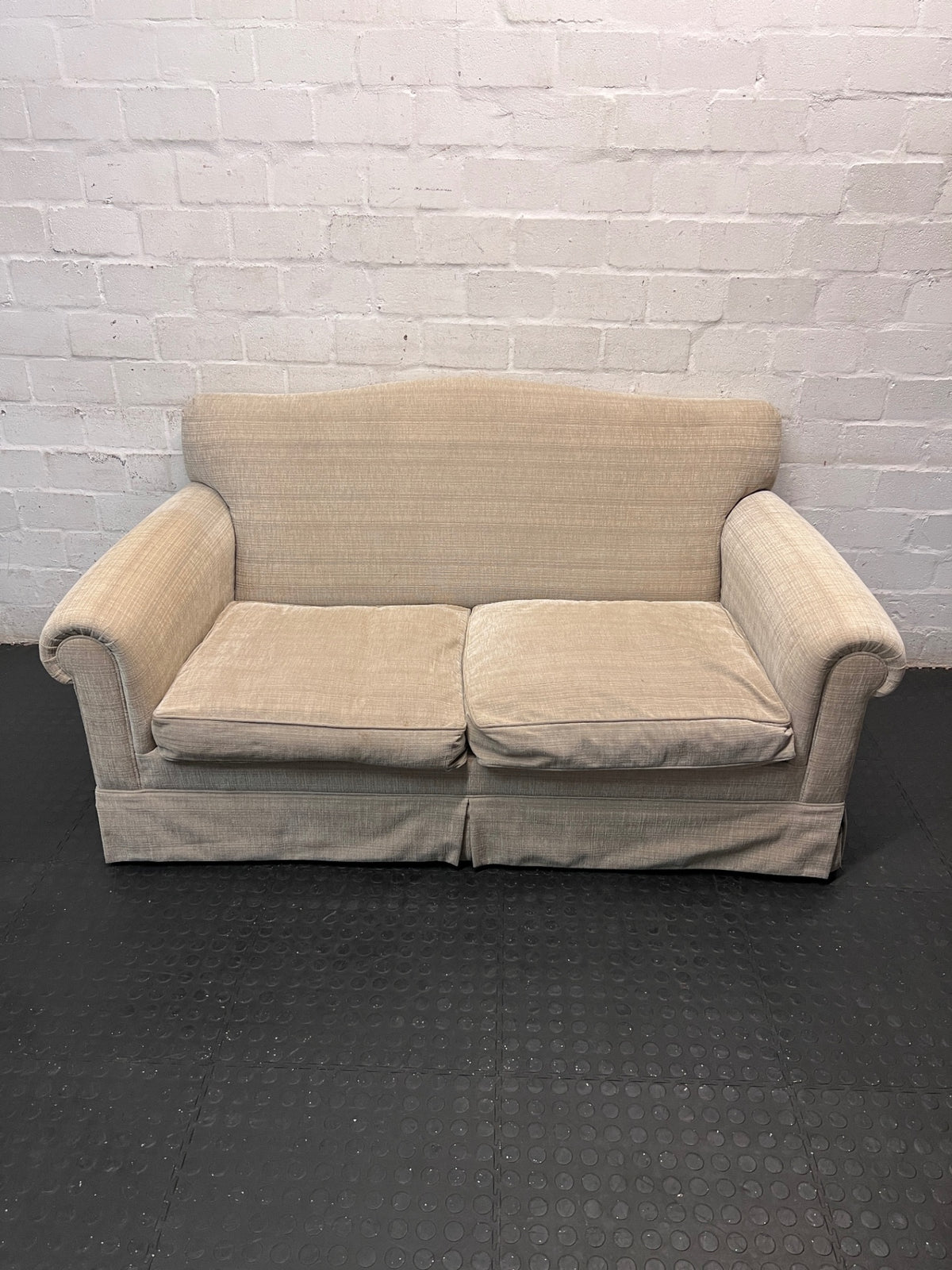 Classic Arched Back 2 Seater Couch in Brown Fabric – main front view