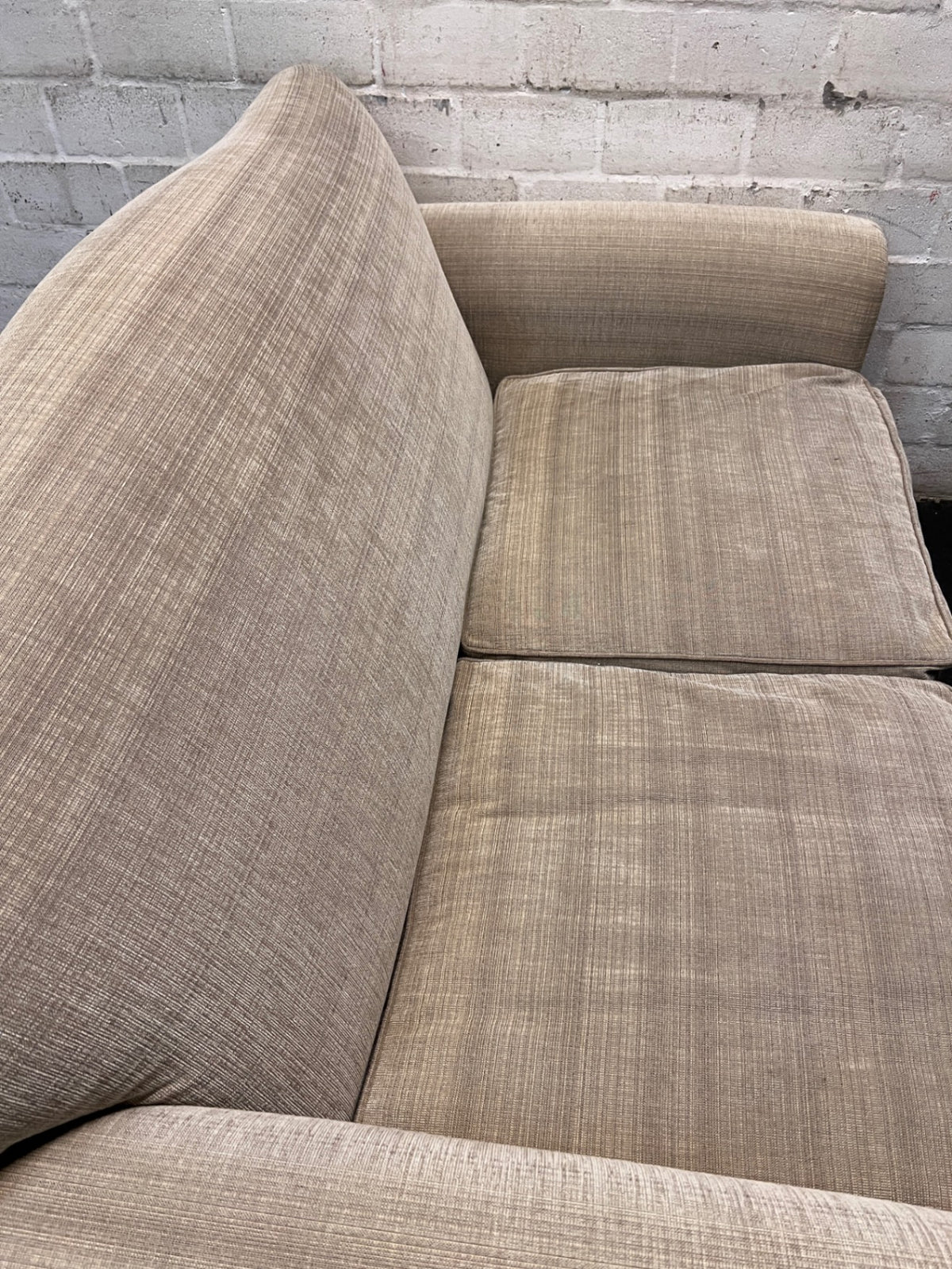 Classic Arched Back 2 Seater Couch in Brown Fabric – top view