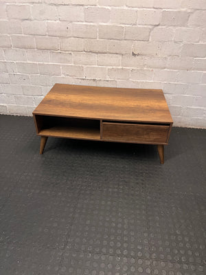 Mid-Century Style Wooden Coffee Table with Drawer – main front view