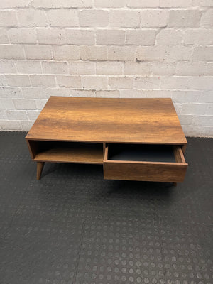 Mid-Century Style Wooden Coffee Table with Drawer – side view