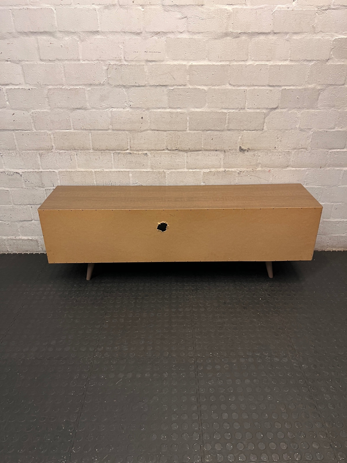 Mid-Century Style Wooden TV Unit with Sliding Door – back view