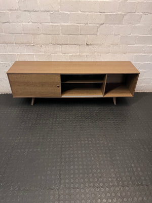 Mid-Century Style Wooden TV Unit with Sliding Door – side view