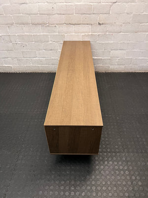 Mid-Century Style Wooden TV Unit with Sliding Door – top view