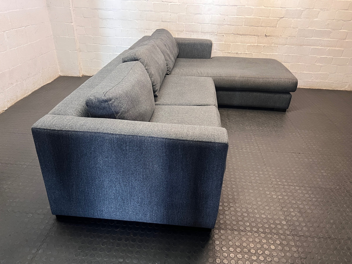 Sofaworx Grey Fabric L-Shape Couch – back view