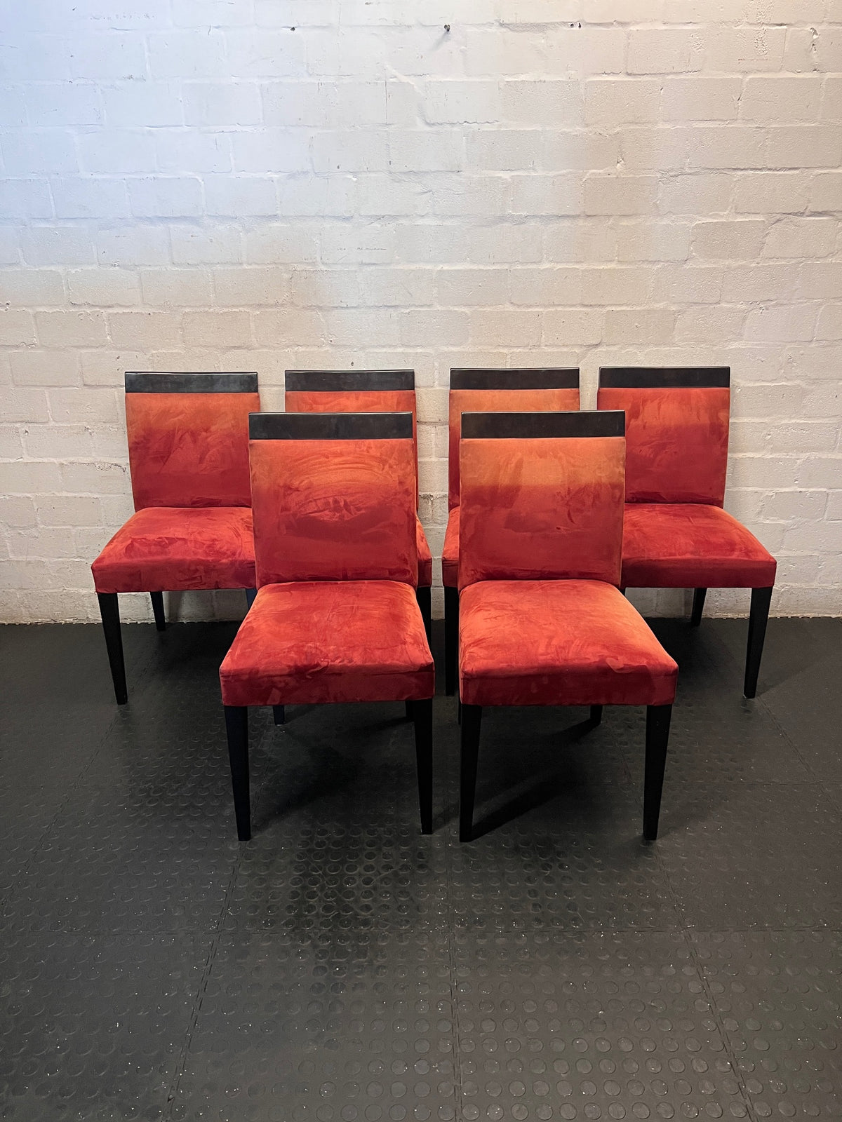 Dark Wood Dining Chair with Red Upholstery – condition detail
