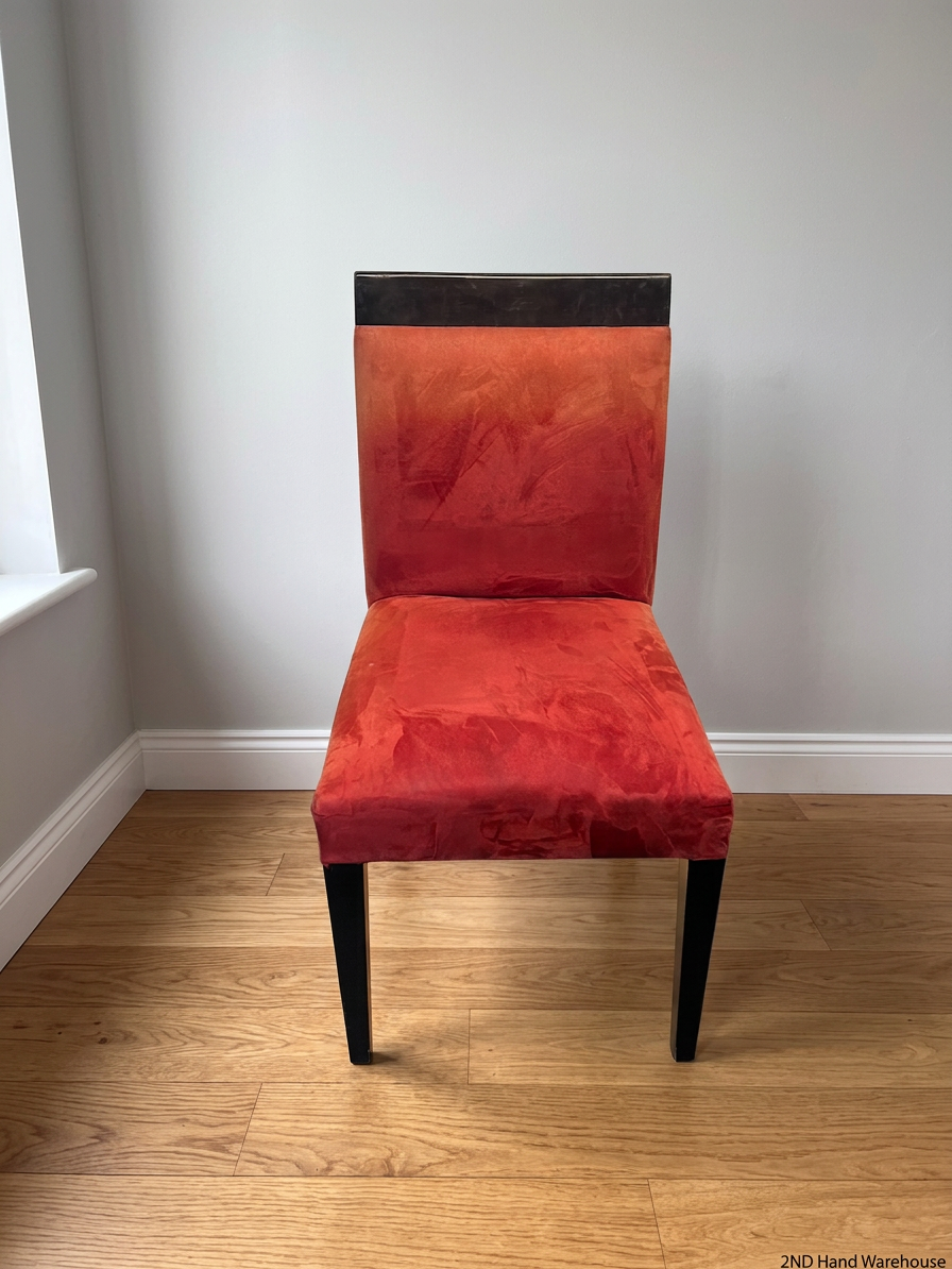 Dark Wood Dining Chair with Red Upholstery – styled product image