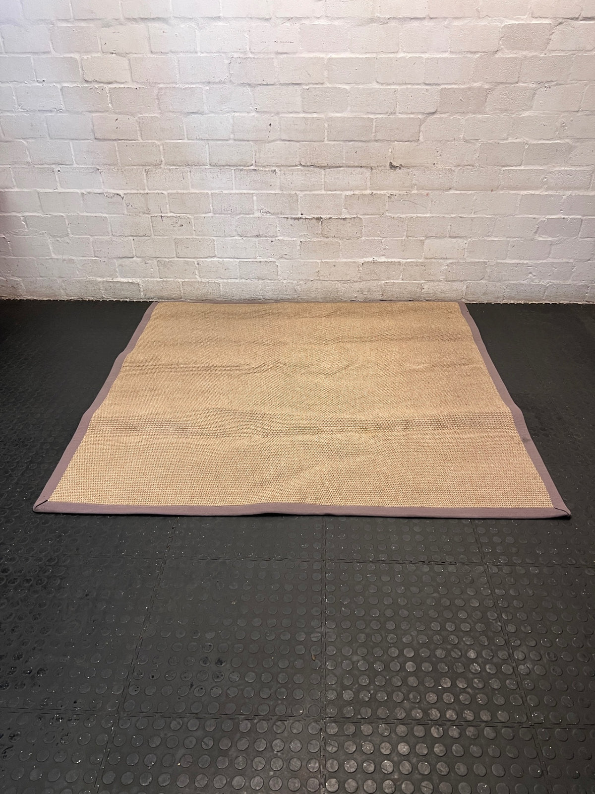Woven Brown Square Area Rug with Fabric Border – main front view