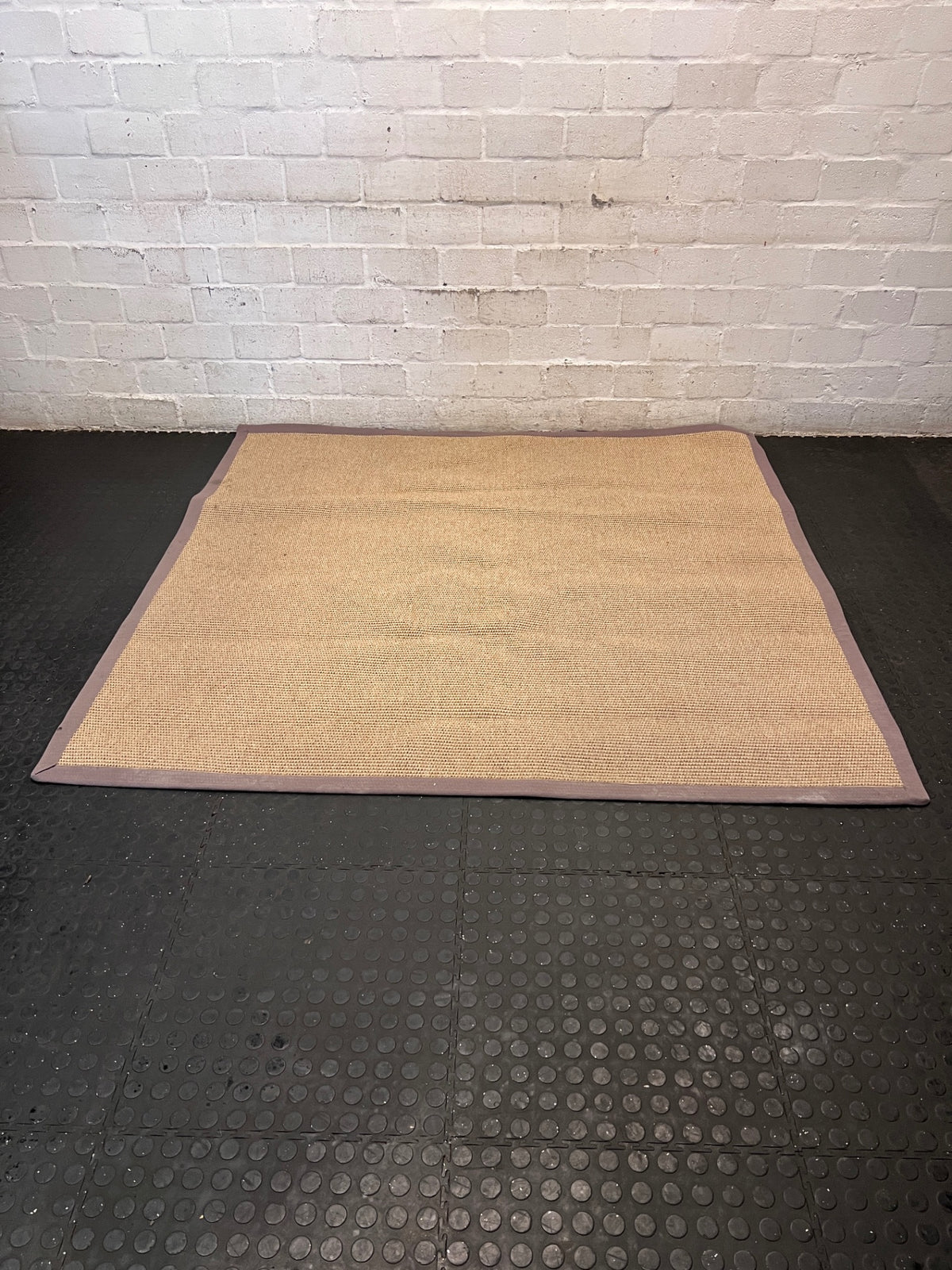 Woven Brown Square Area Rug with Fabric Border – side view