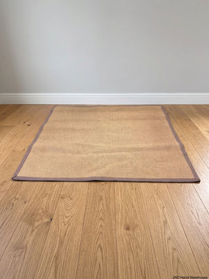 Woven Brown Square Area Rug with Fabric Border – styled product image