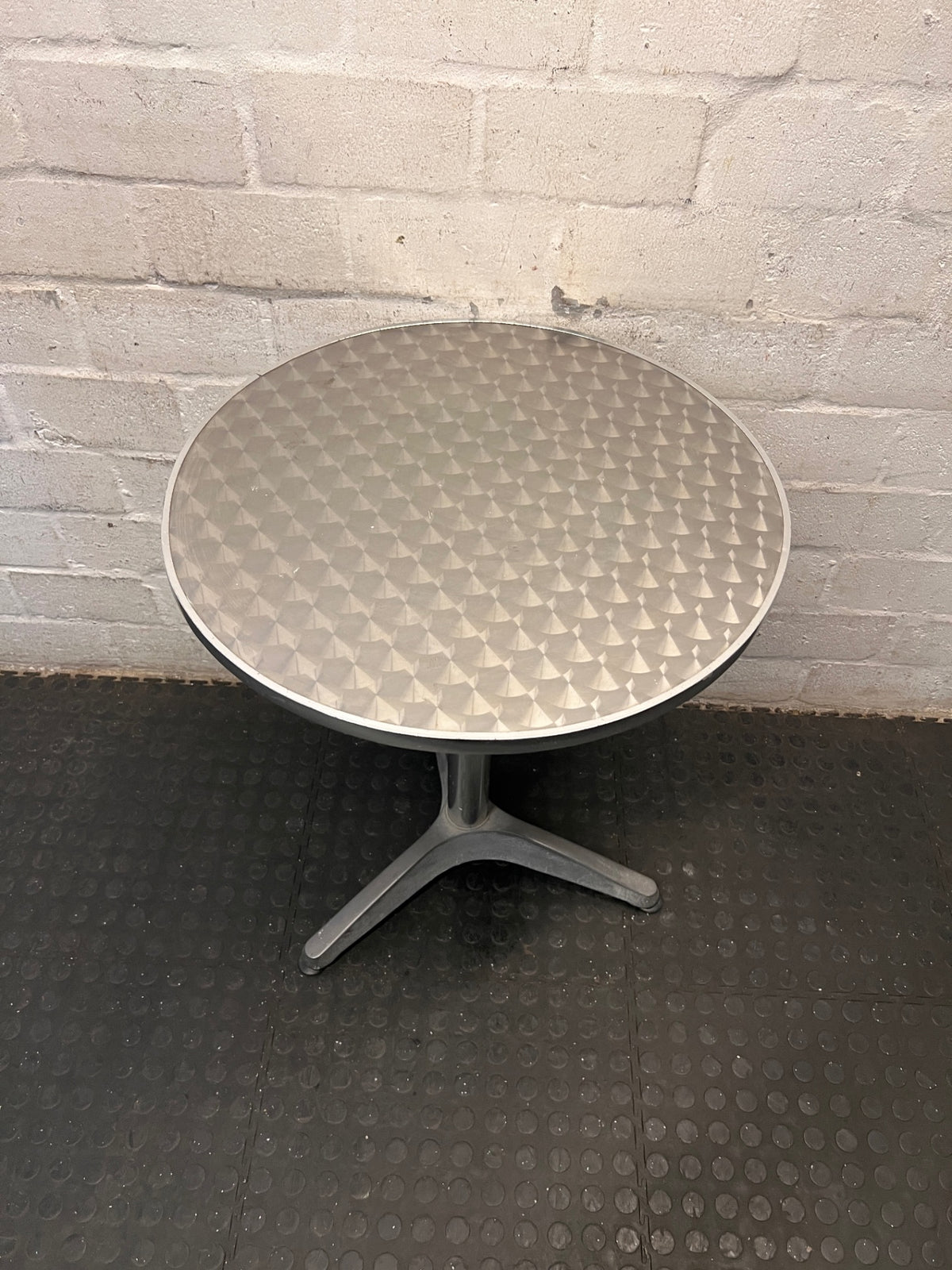 Round Silver Metallic Bistro Table with Star Base – back view