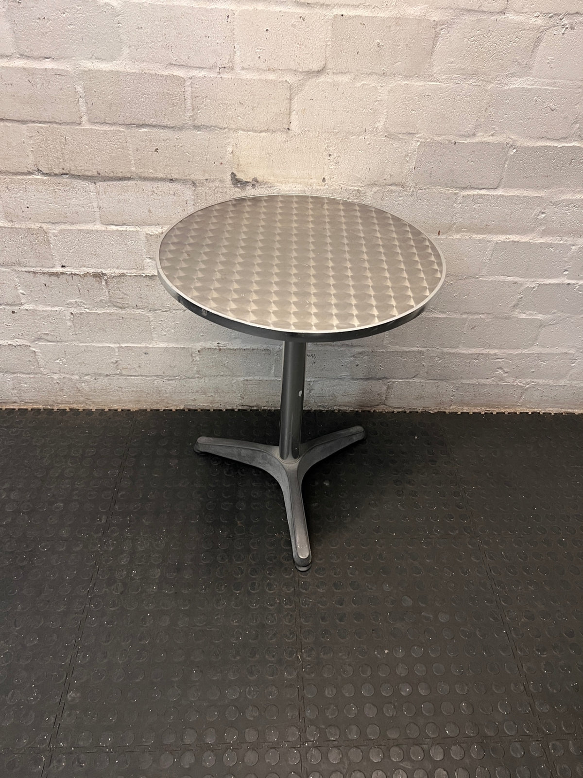 Round Silver Metallic Bistro Table with Star Base – side view
