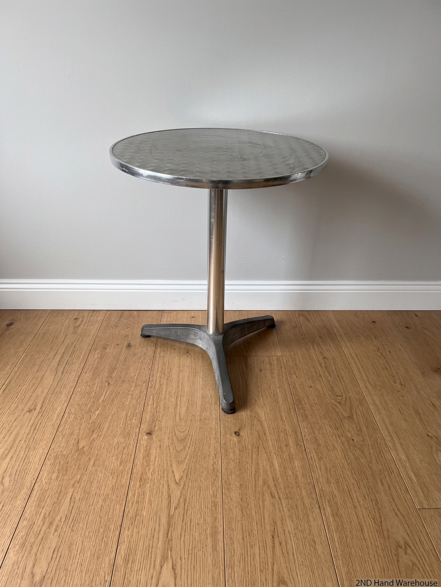 Round Silver Metallic Bistro Table with Star Base – styled product image