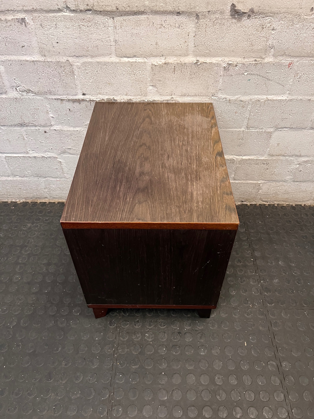 Dark Wood Finish Open Shelf Bedside Table – back view