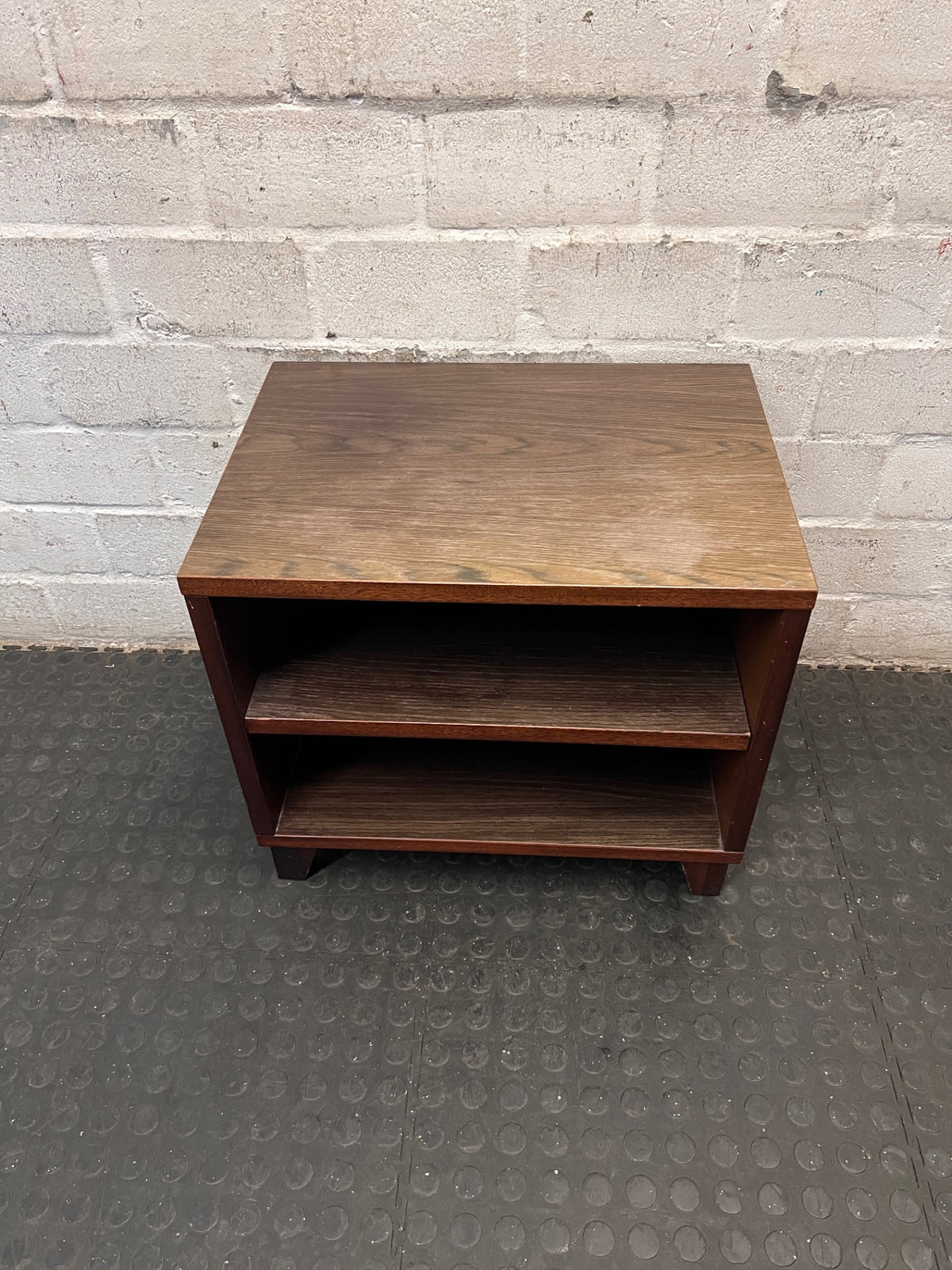 Dark Wood Finish Open Shelf Bedside Table – top view