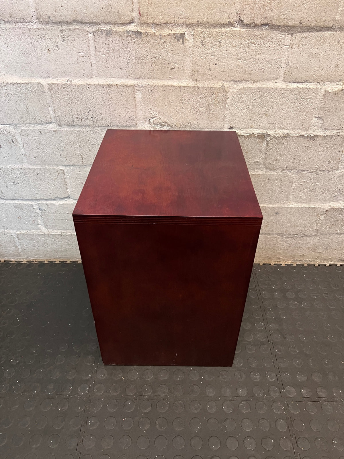 Dark Brown Wood Bedside Table with Glass Shelf – top view
