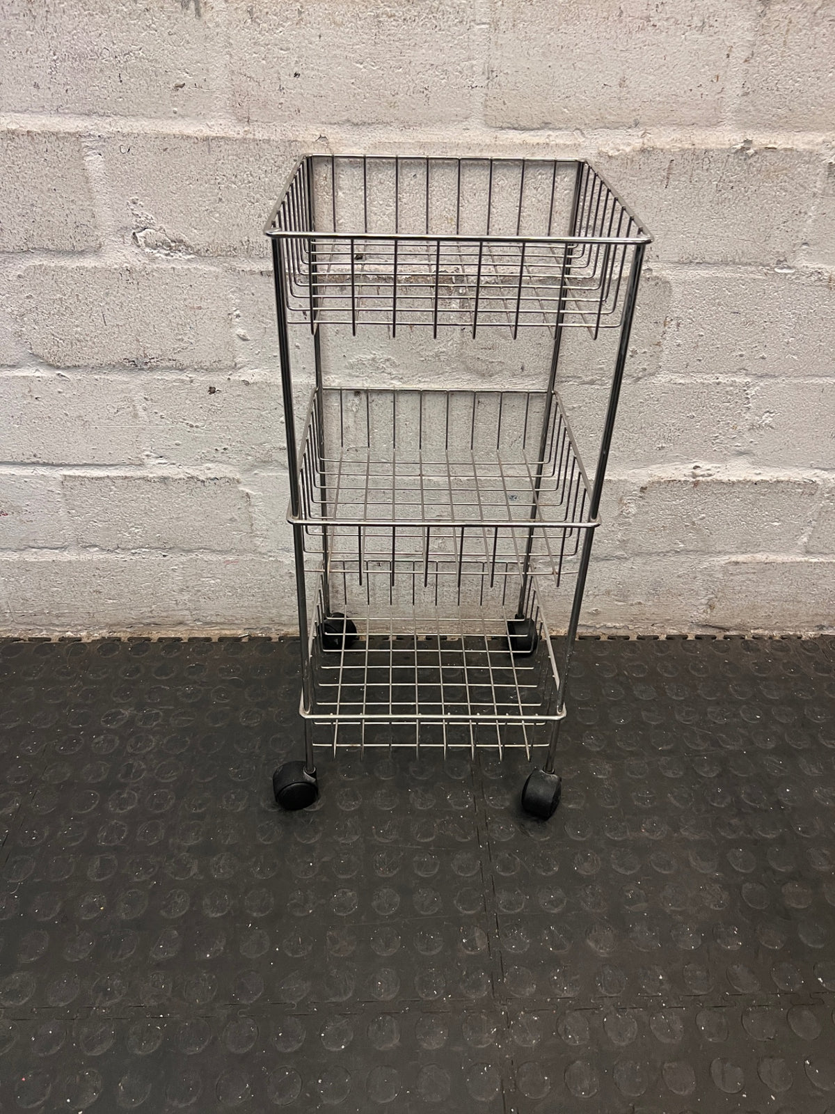Three-Tier Silver Metal Wire Utility Trolley – back view