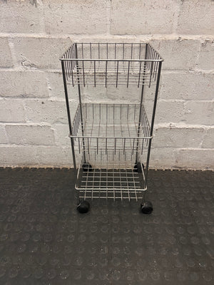Three-Tier Silver Metal Wire Utility Trolley – main front view