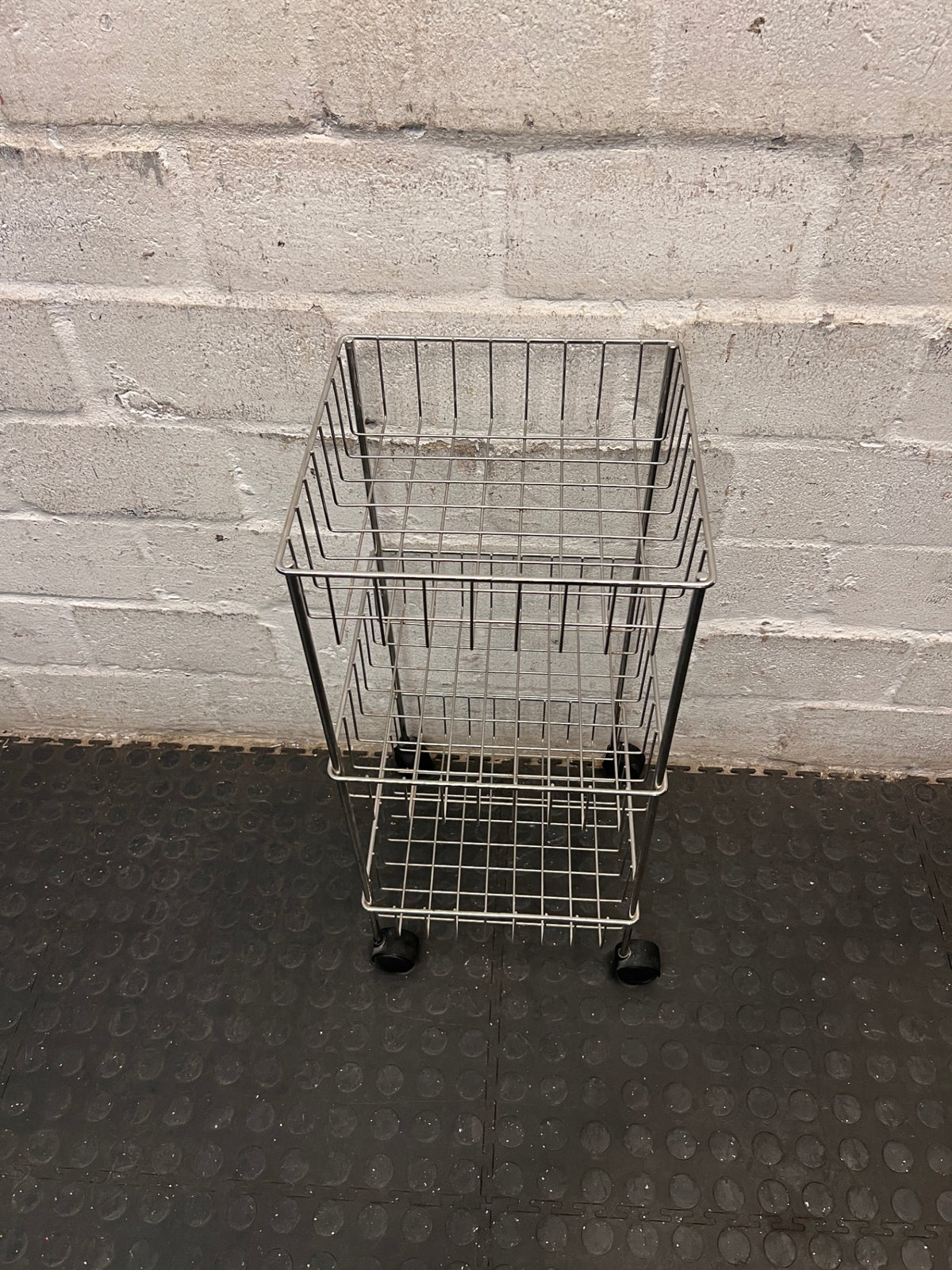 Three-Tier Silver Metal Wire Utility Trolley – side view