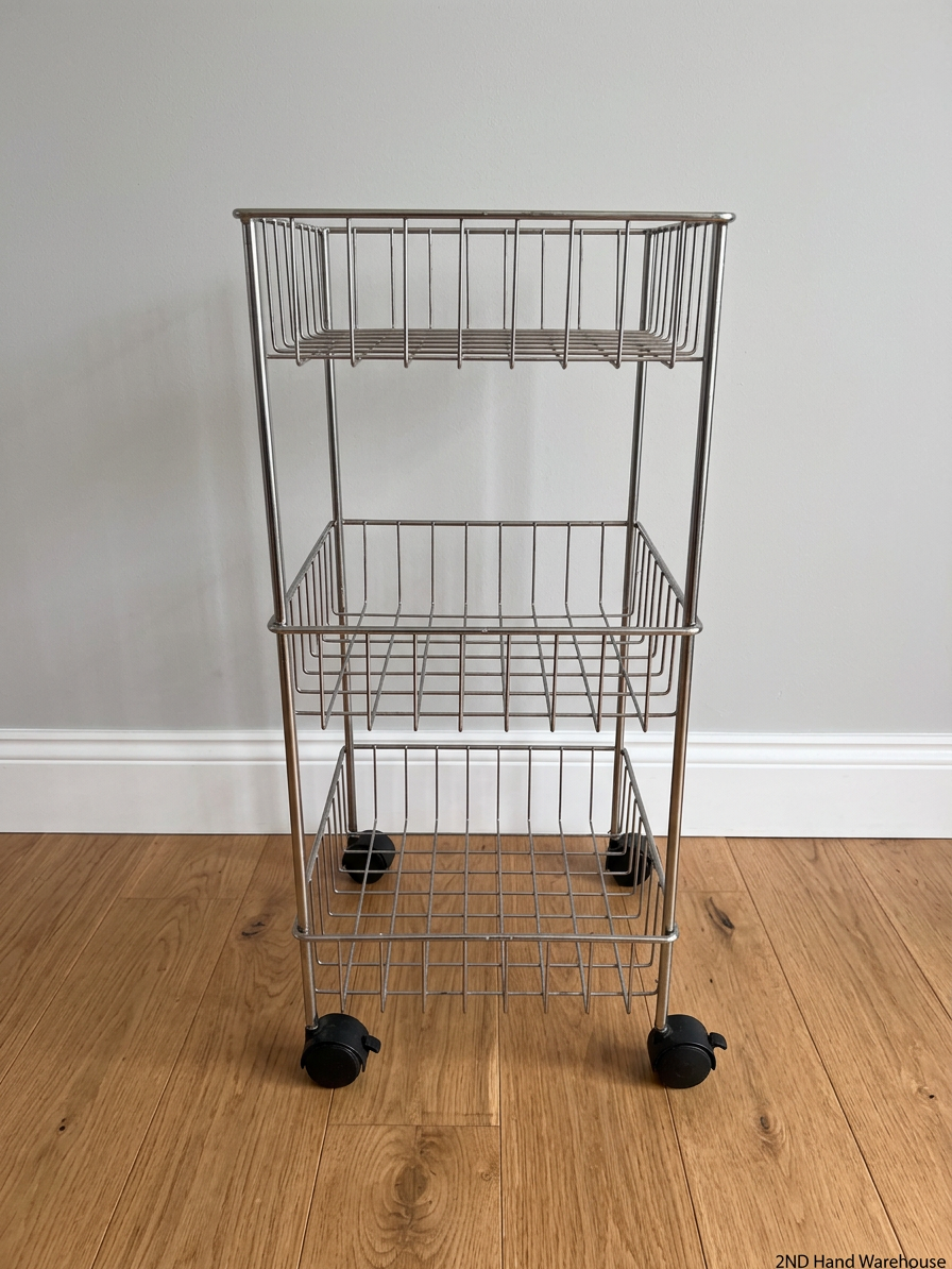 Three-Tier Silver Metal Wire Utility Trolley – styled product image