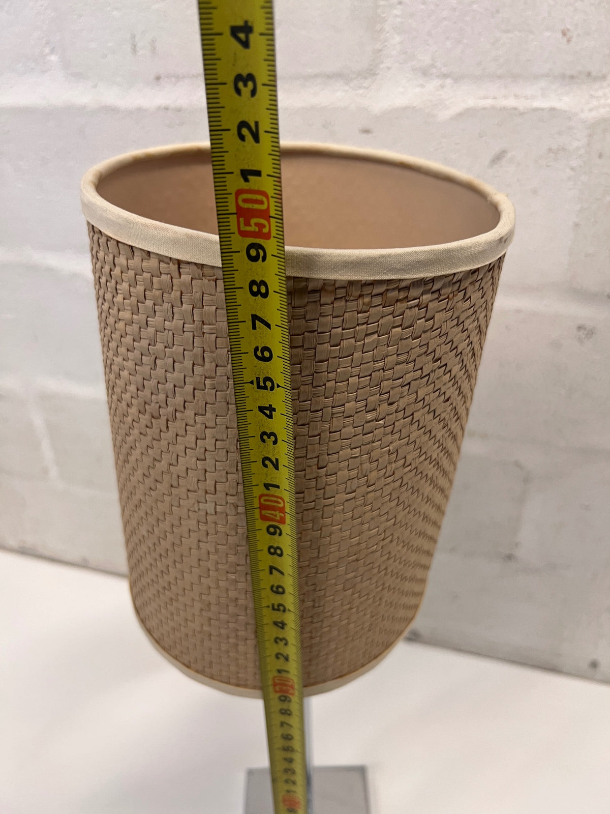 Modern Chrome Table Lamp with Woven Shade – height measurement