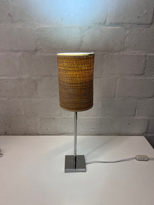 Modern Chrome Table Lamp with Woven Shade – main front view