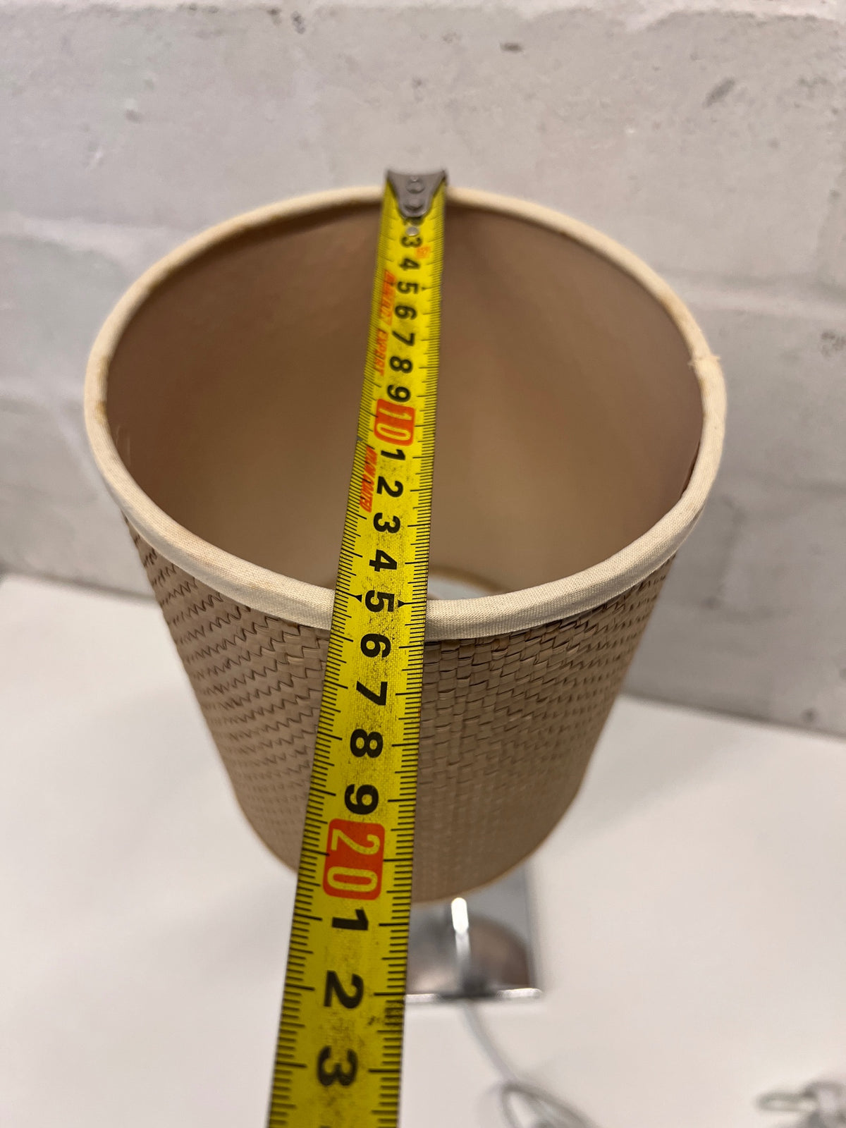 Modern Chrome Table Lamp with Woven Shade – width measurement