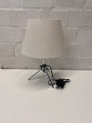 Modern Tripod Table Lamp with Cream Fabric Shade – side view