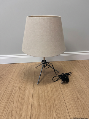 Modern Tripod Table Lamp with Cream Fabric Shade – styled product image