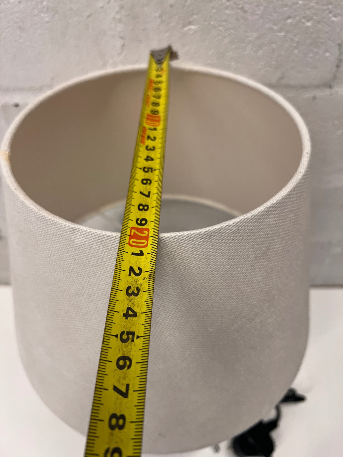 Modern Tripod Table Lamp with Cream Fabric Shade – width measurement