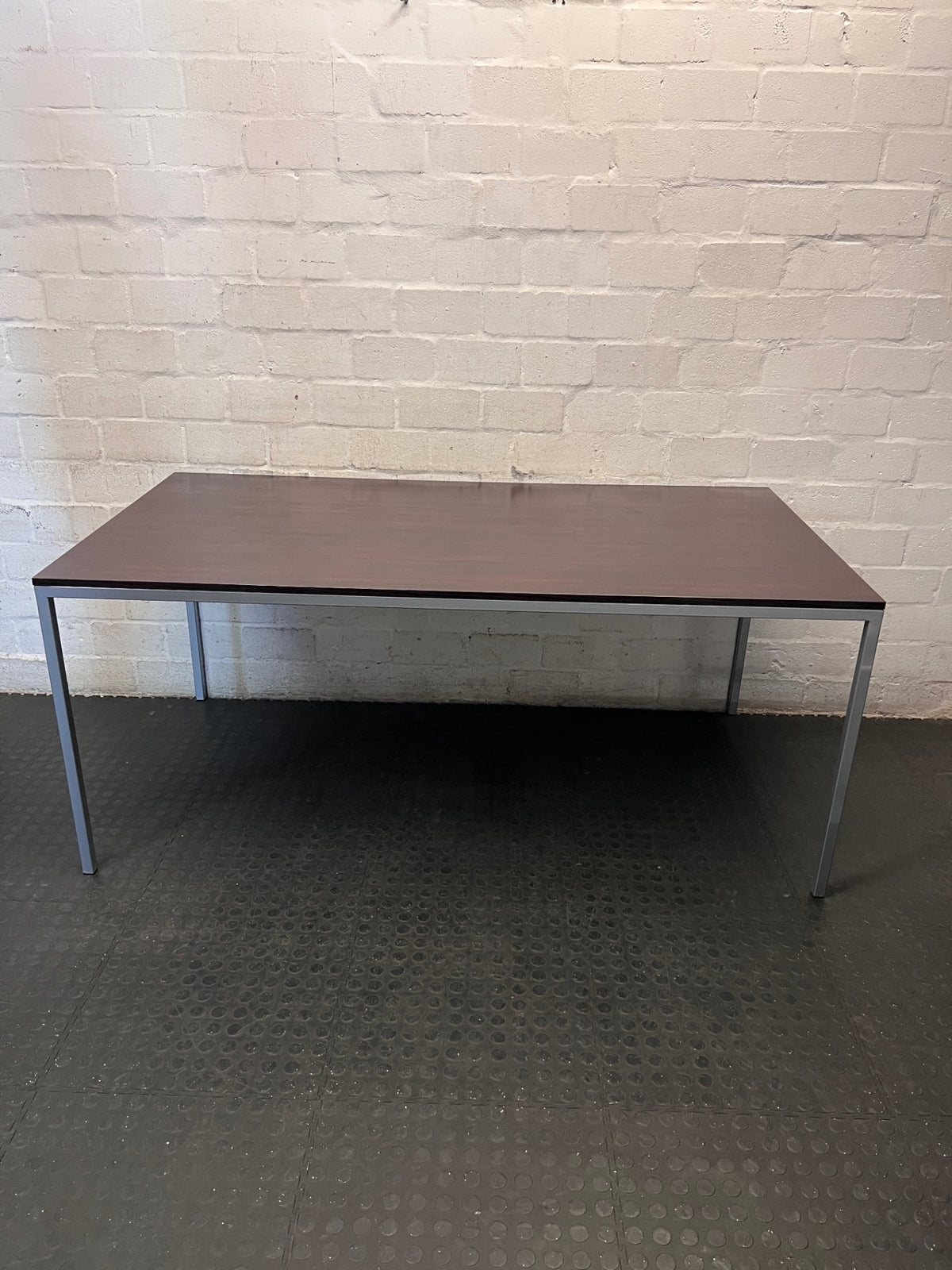 Dark Brown Rectangular Dining Table with Metal Frame – condition detail