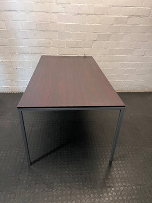 Dark Brown Rectangular Dining Table with Metal Frame – side view