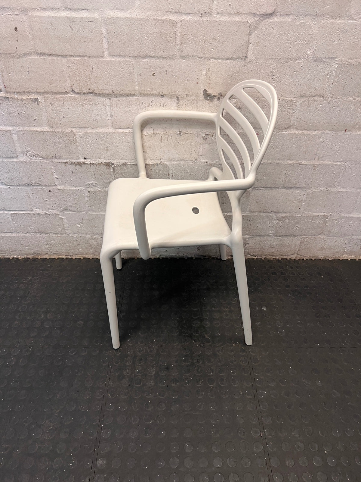 Modern Slatted Back Plastic Outdoor Chair – side view
