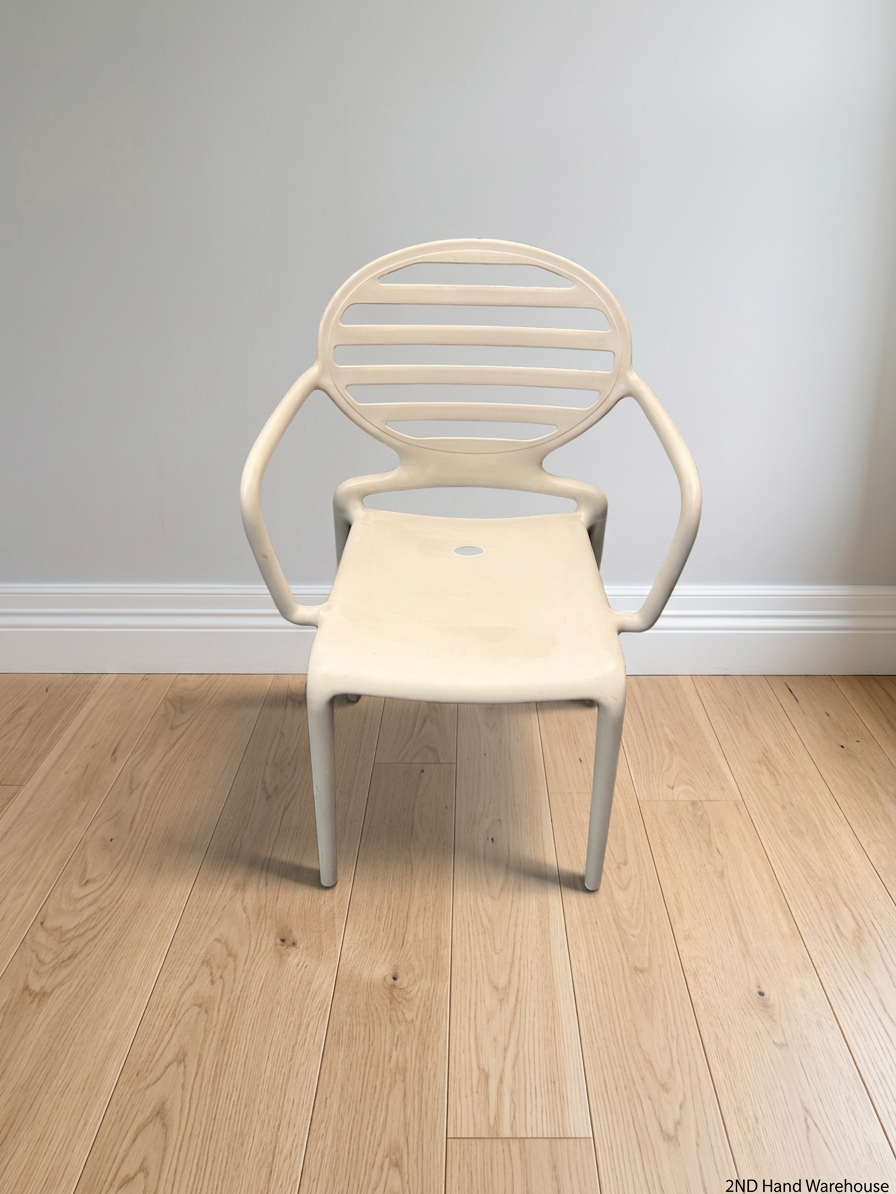 Modern Slatted Back Plastic Outdoor Chair – styled product image